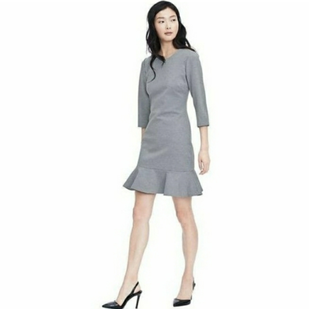 Banana Republic Heathered Grey Ponte Knit Flounce Ruffle Hem sz 8